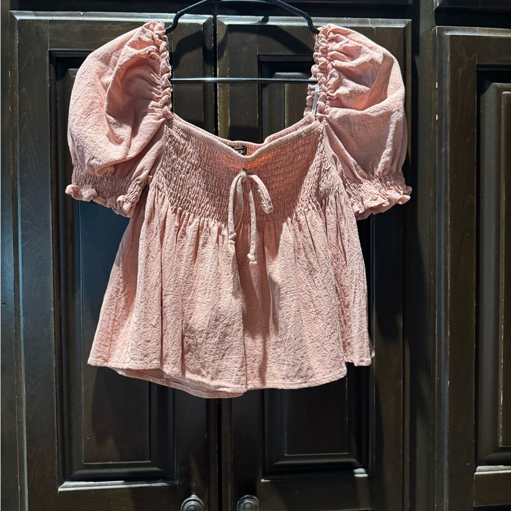 Pink Smocked Puff Sleeve Boutique Top
